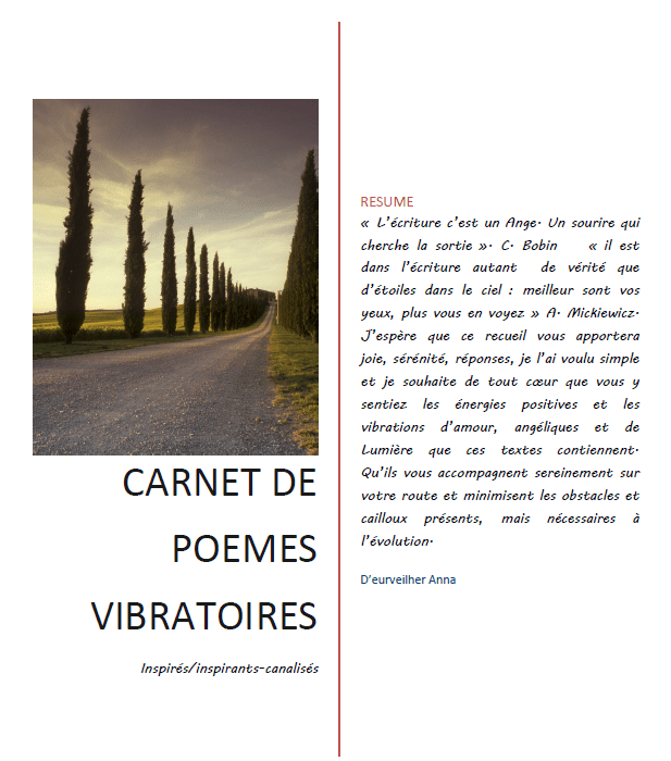 Carnet de poèmes vibratoires 1