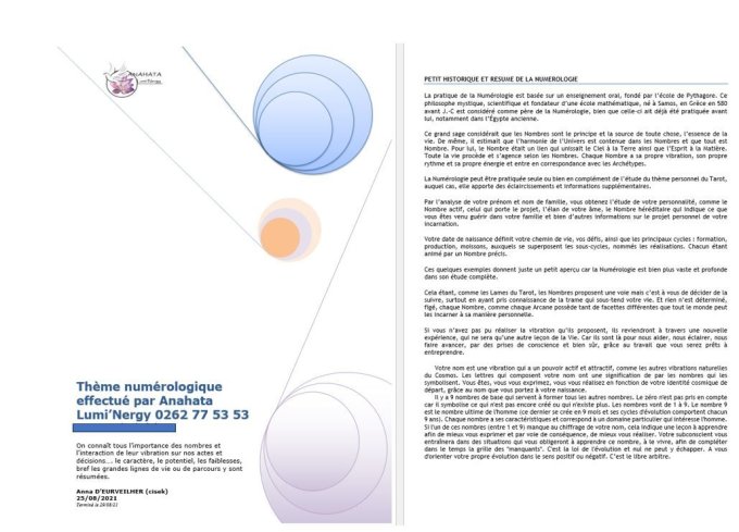 Thème numérologique - Etude complète sans rdv ni interprétation